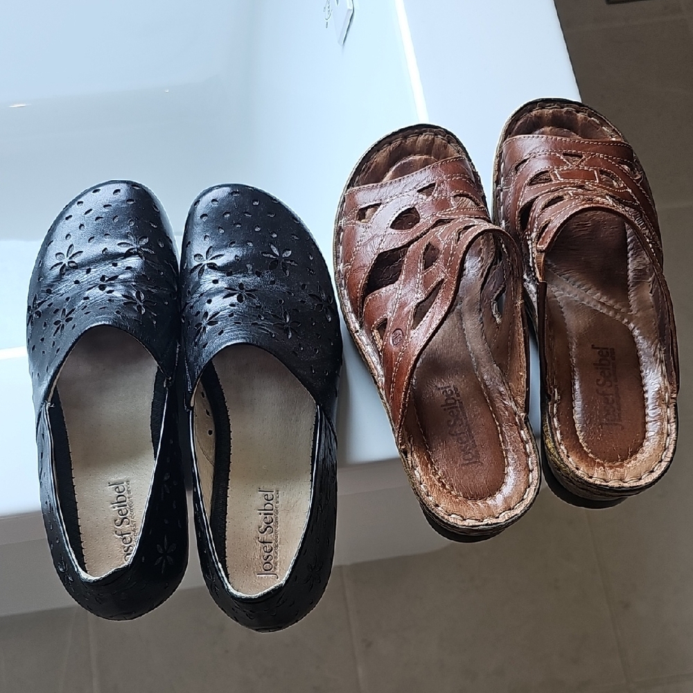 2 Pair Josef Seibel Black and Brown Shoes Comfortable Everyday Wear